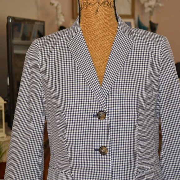 Talbot's NEW Blue white Gingham Houndstooth Career Preppy Lined cotton blazer, 6 - Picture 4 of 11